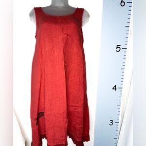 Liz & Jane Clothes‎ Red Cat Chasing Mouse Linen Sleeveless Dress Small